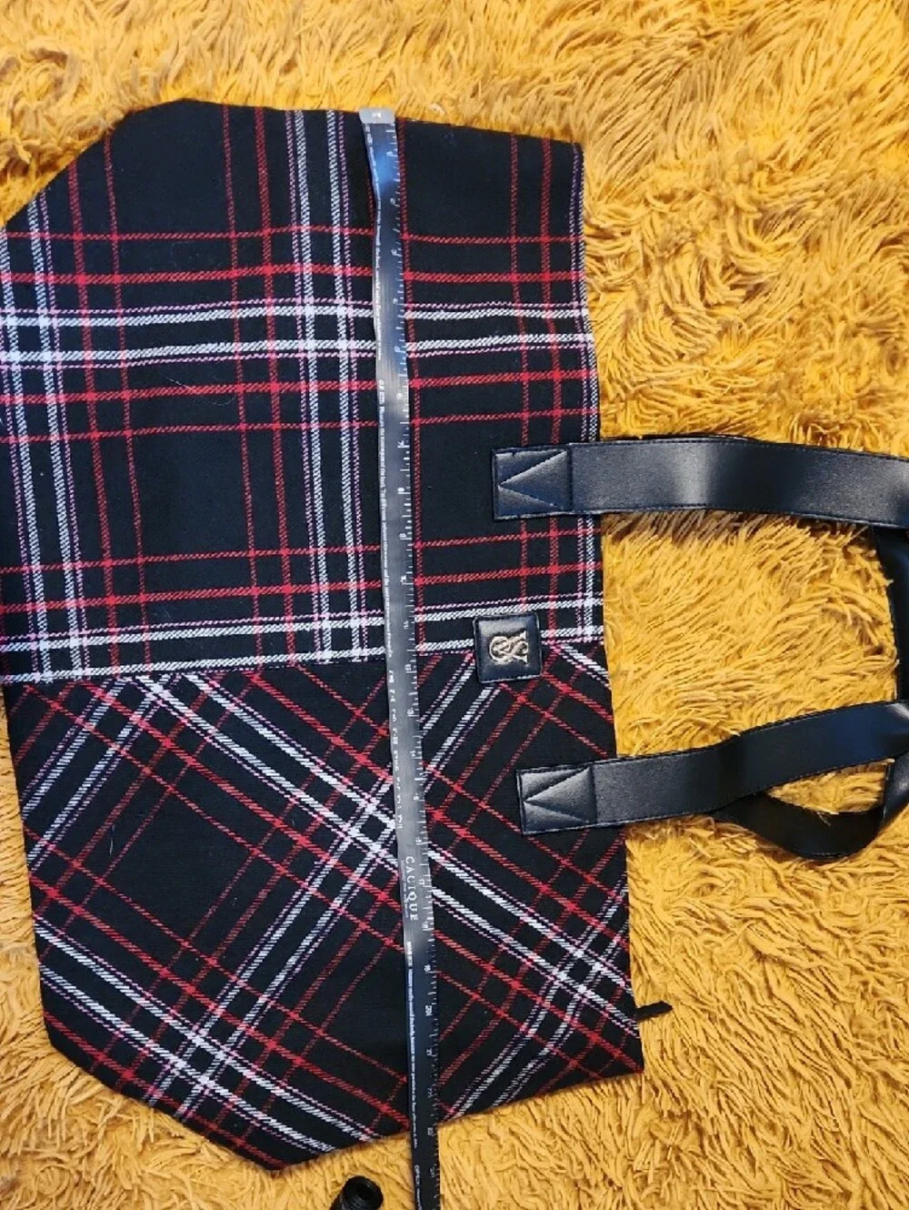 Victoria's Secret Black Plaid Tote with Red and White Trim FINAL PRICE